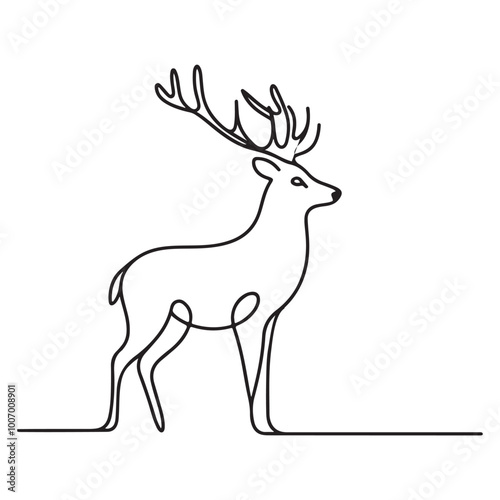 single one line deer silhouette on white background 