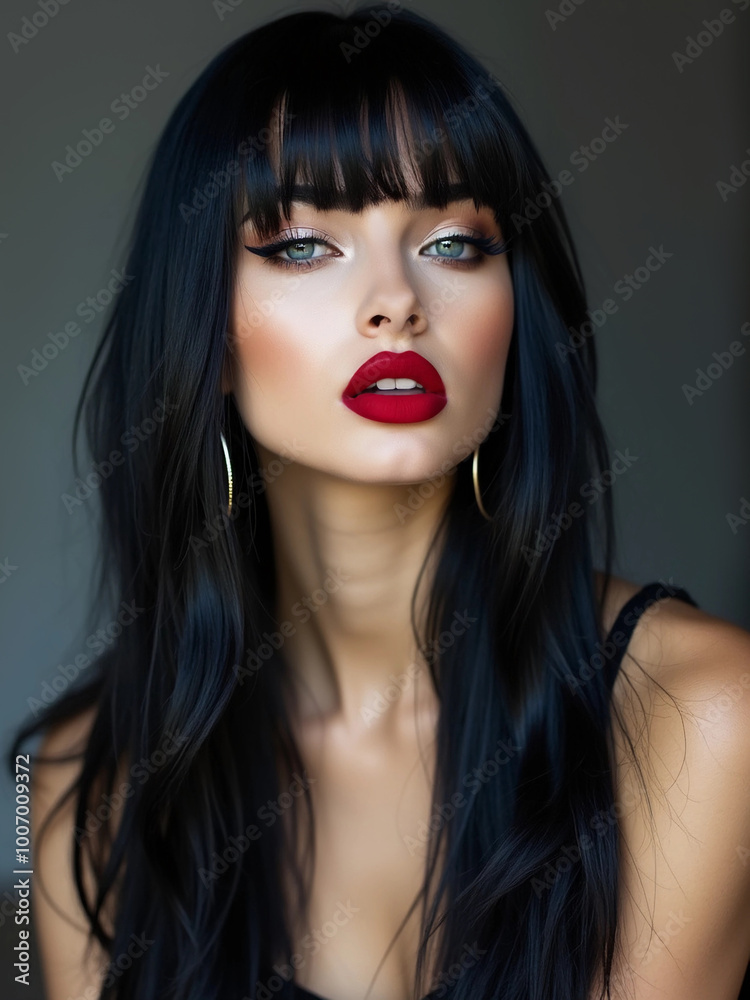 Portrait of a brunette on a gray background. Portrait of a brunette on a gray background.