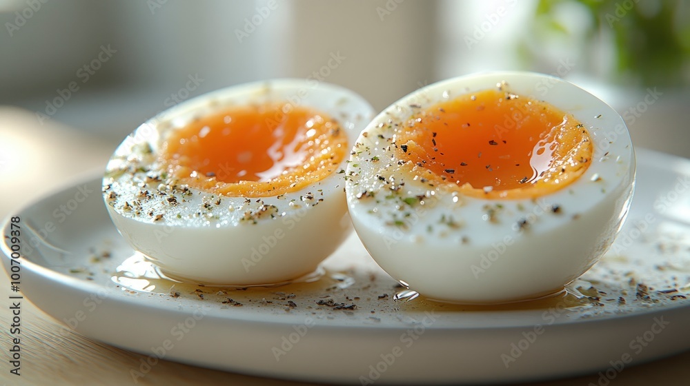 Two Perfectly Boiled Eggs with Pepper and Oil