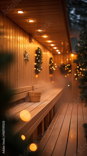 serene winter sauna scene, ...