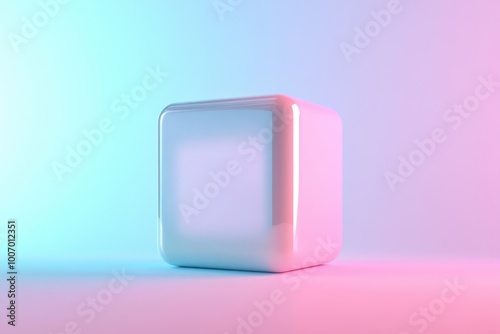 The image shows a glossy, pastel-colored cube with smooth, rounded edges, giving it a sleek and polished appearance