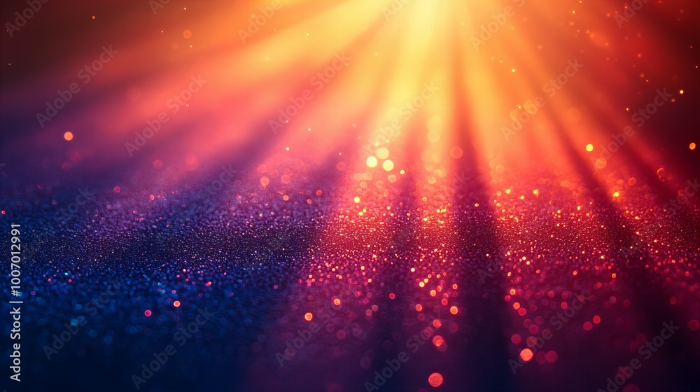Fototapeta premium Bright colorful light rays with vibrant bokeh effects blending together, creating a vivid abstract visual background with warm gradients and radiant glow new beautiful stock image illustration AI