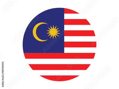 Circle badge Malaysia flag button vector. Round Malaysia flag icon.
