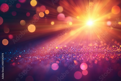 Bright colorful light rays with vibrant bokeh effects blending together, creating a vivid abstract visual background with warm gradients and radiant glow new beautiful stock image illustration AI photo