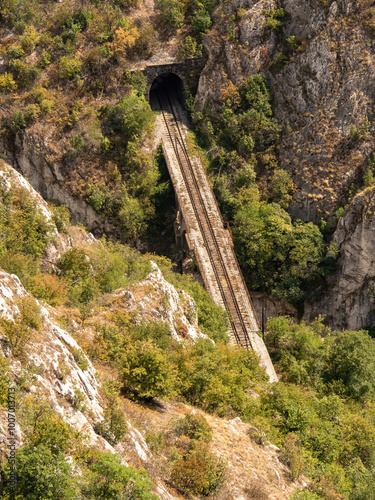 rgotski kamen, in north-east serbia made by Borska Reka river, with a railroad crossing it photo