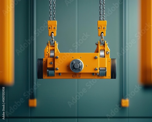 Animation of a mechanical hoist system lifting a heavy load, showing force and load distribution, hoist mechanics, load-bearing systems photo