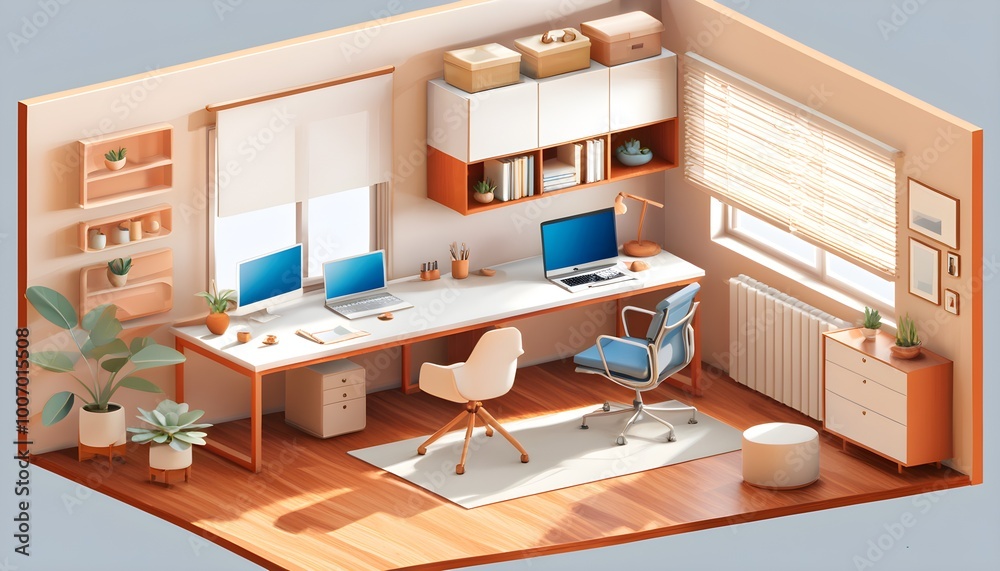 Photo inspiration: Stylish Home Office Design With Modern Cubicle Setup Artwork Accents Photo Inspiration