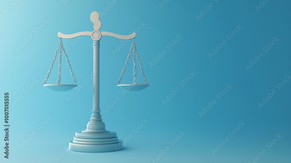 A 3D image shows a balanced scale with the male and female symbols, representing equality between genders. The background is blue, and the style is simple.