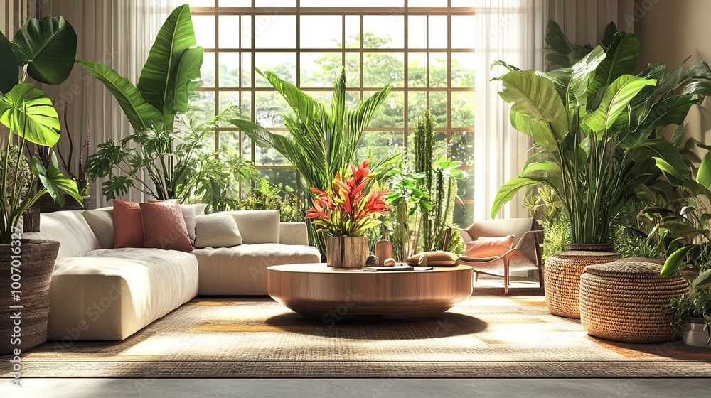 Lush Indoor Garden with Cozy Living Space Lush Indoor Garden with Cozy Living Space