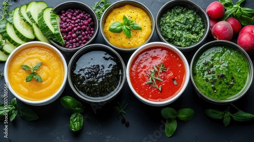 Wallpaper Mural Colorful Bowls of Dips and Sauces on Black Background Torontodigital.ca