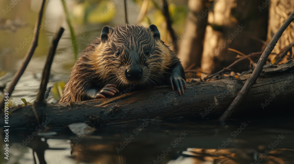 Beaver Building a Dam, Wildlife Construction Beaver Building a Dam, Wildlife Construction