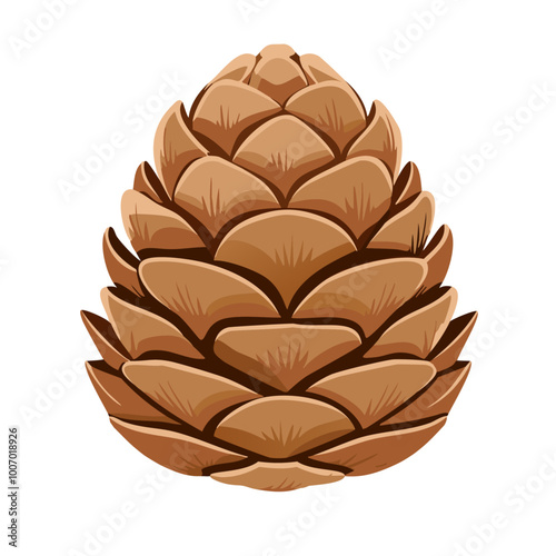 Detailed Pine Cone Vector Illustration Isolated on White