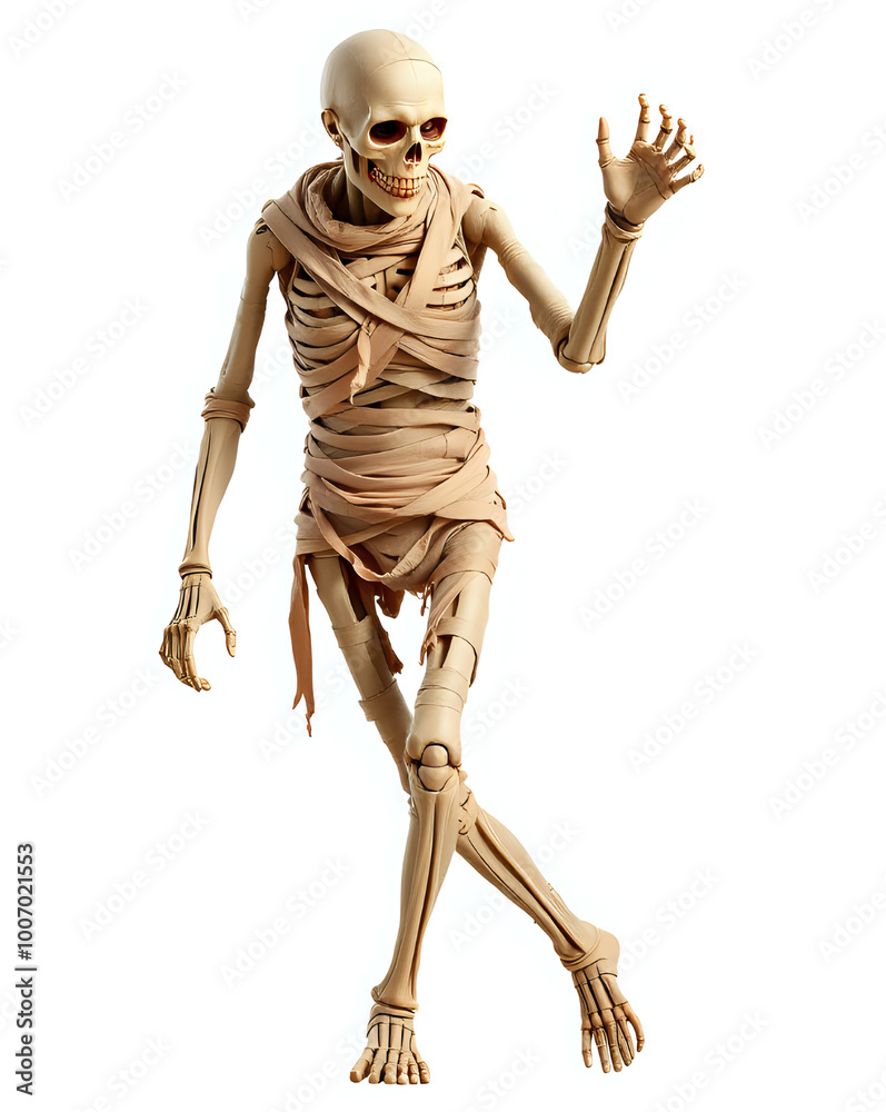 Realistic Ancient Undead Mummy in Dynamic Pose with White Background – Ideal for Halloween Decorations and Educational Use Realistic Ancient Undead Mummy in Dynamic Pose with White Background – Ideal for Halloween Decorations and Educational Use