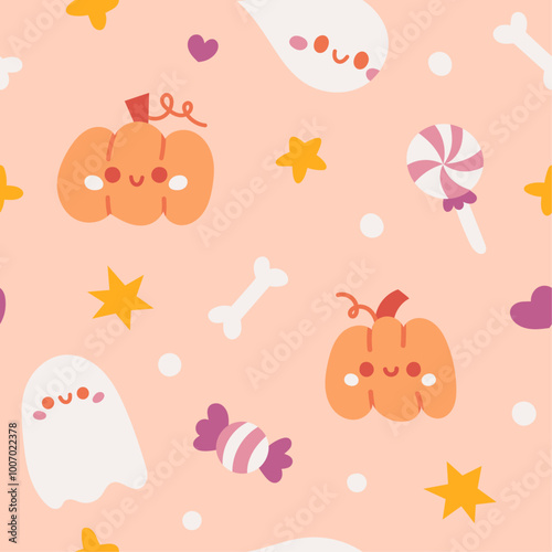 Seamless vector cozy pattern with vector halloween and magical elements. Cute season illustration design.