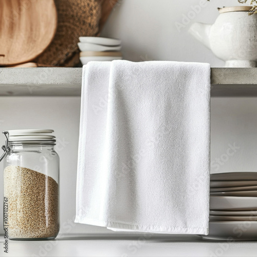 White Kitchen Towel in Modern Minimalist style. Perfect for mock-up, card, poster