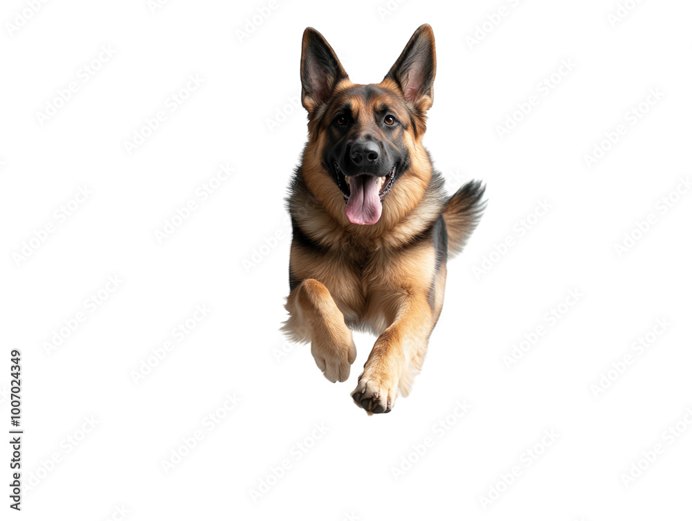Energetic German shepherd dog running towards the camera, joyful expression. PNG transparent. Energetic German shepherd dog running towards the camera, joyful expression. PNG transparent.