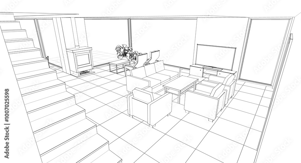 Fototapeta premium interior kitchen living room 3d illustration