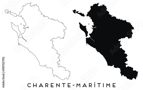 Charente Maritime map outline and black silhouette vector