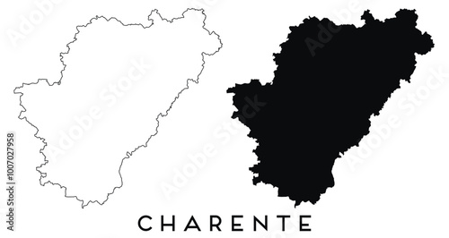 Charente map outline and black silhouette vector