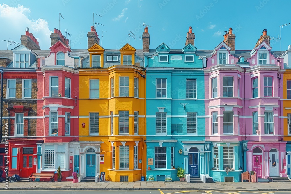 Fototapeta premium Colorful Victorian Houses in Urban Setting