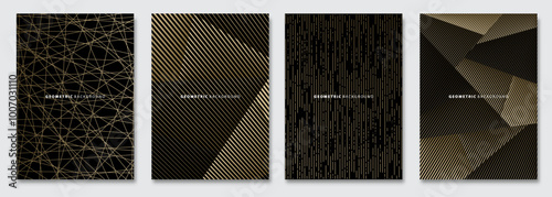 Vector abstract background, creative patterns, geometric gradient texture. Golden deluxe Minimal pattern design. Dark colors. Modern Cover templates set.