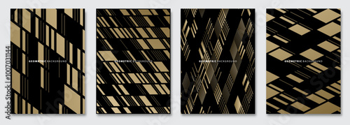 Vector abstract background, creative patterns, geometric gradient texture. Golden deluxe Minimal pattern design. Dark colors. Modern Cover templates set.