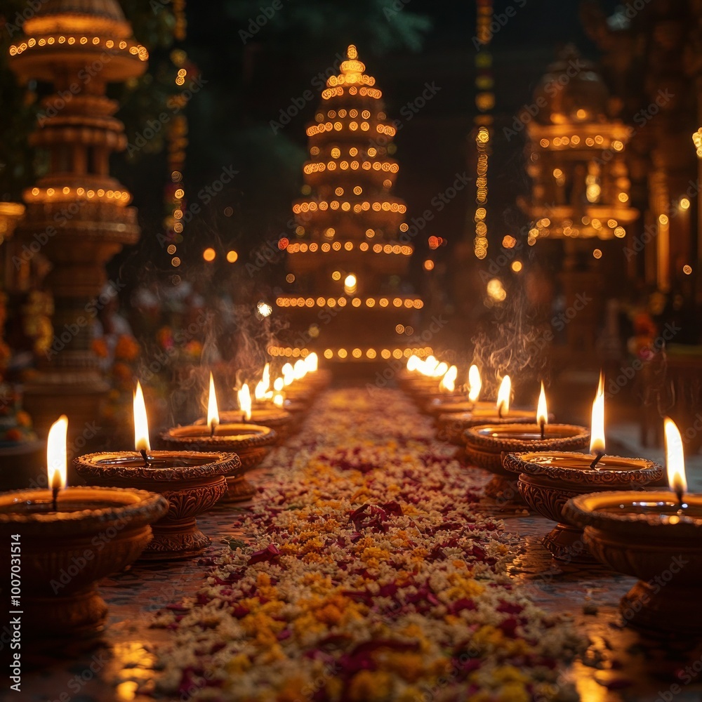 Vibrant Diwali Night Celebrations with Illuminated Decorations Vibrant Diwali Night Celebrations with Illuminated Decorations
