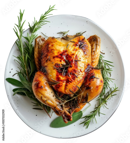 PNG Photo of roasted roast chicken plate rosemary meat. photo