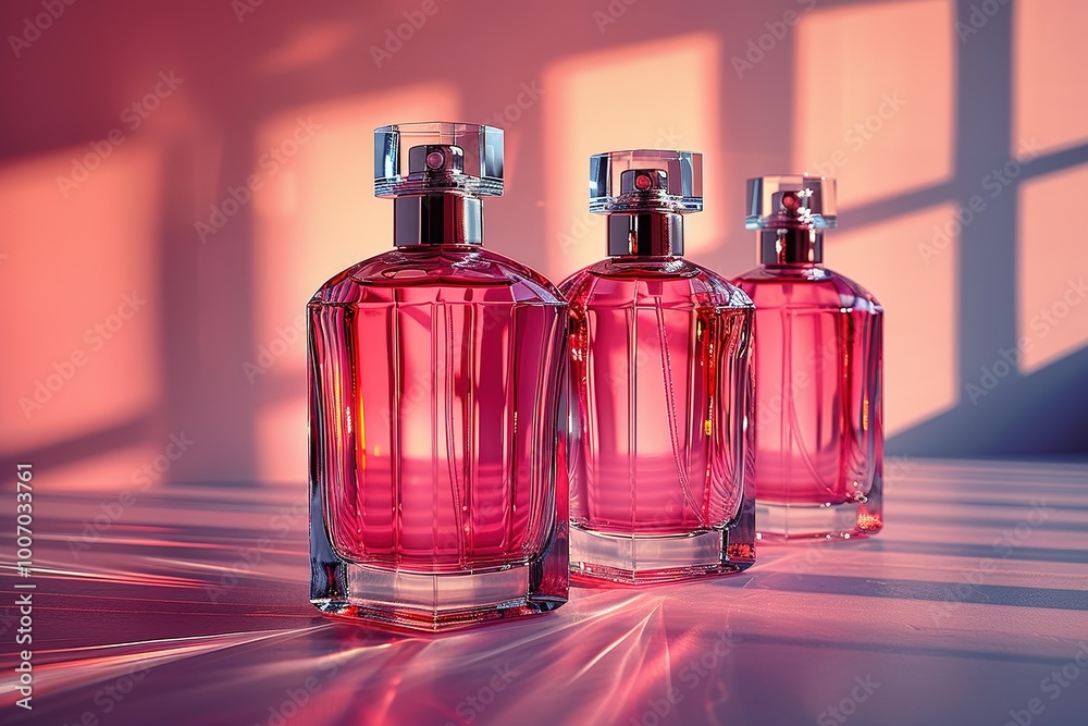 Elegant Pink Perfume Bottles in Soft Light Elegant Pink Perfume Bottles in Soft Light