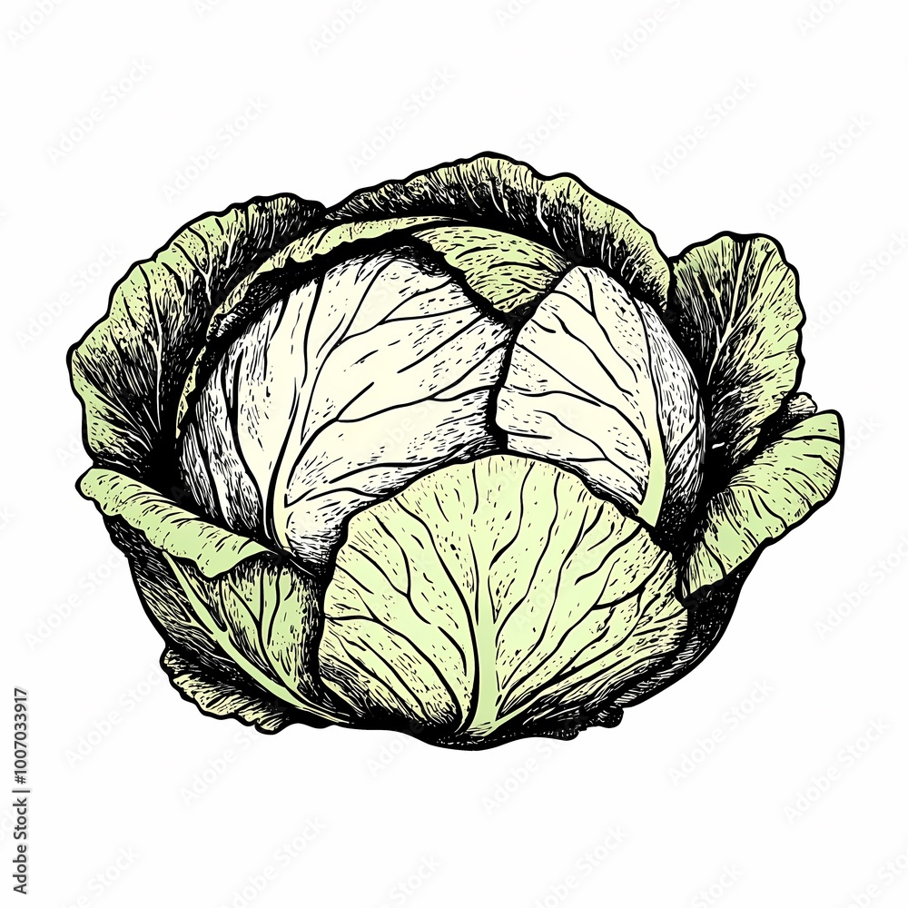Detailed Hand-Drawn Clipart of Leafy Cabbage Detailed Hand-Drawn Clipart of Leafy Cabbage