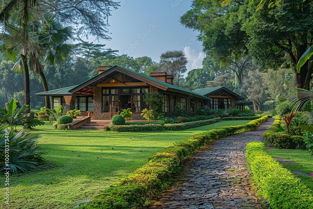 Fototapeta premium Modern House Surrounded by Lush Greenery