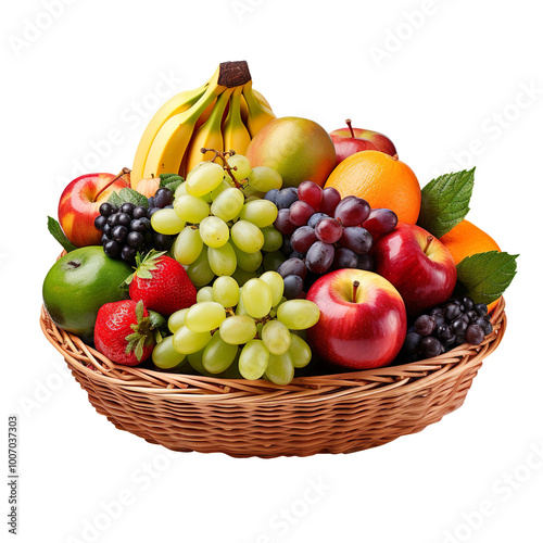 basket of healthy fruits isolated on transparent background