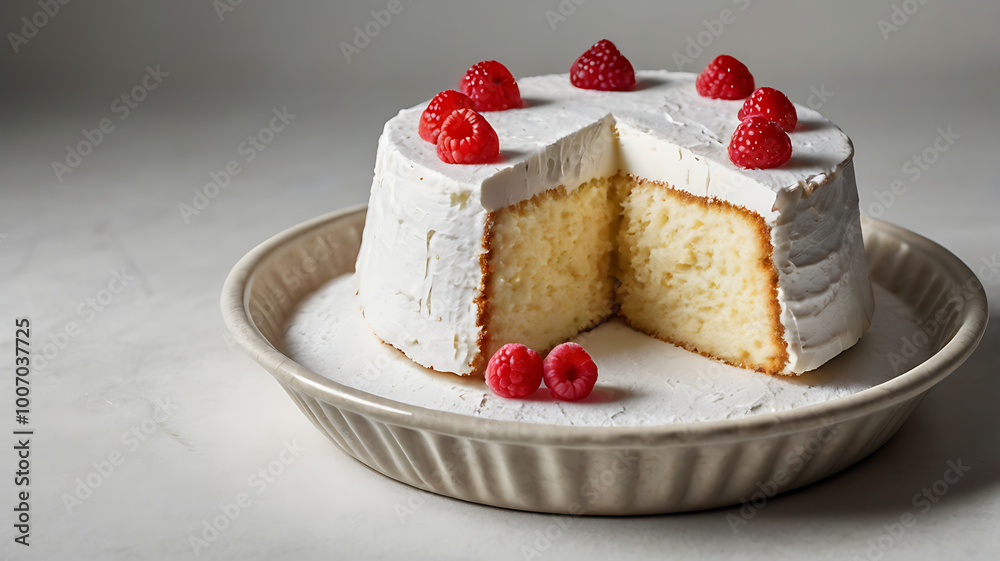 Angel food cake with cherry in a container Angel food cake with cherry in a container