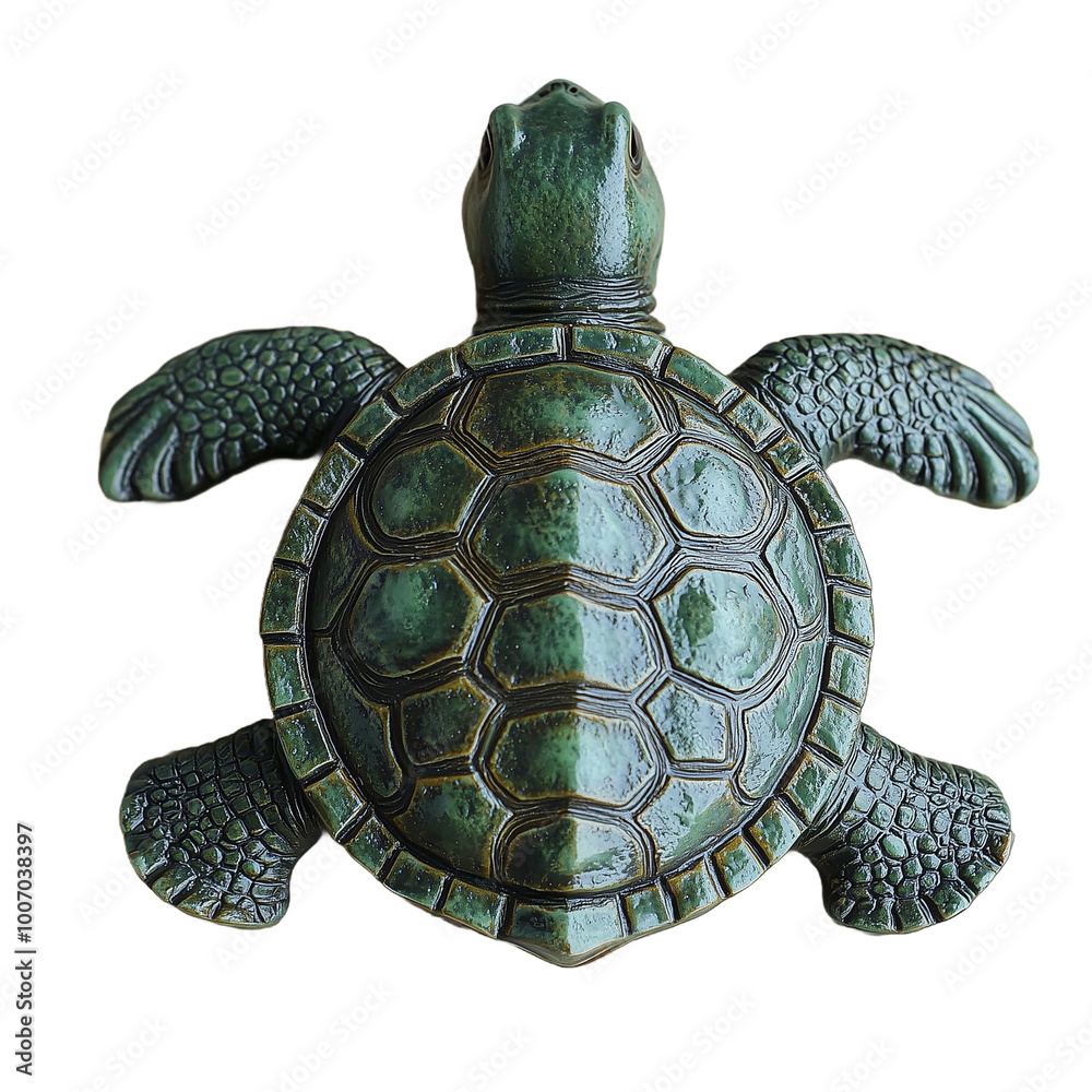 Fototapeta premium Top view of a green sea turtle with a detailed shell on a transparent background