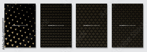 Vector abstract background, creative patterns, geometric gradient texture. Golden deluxe Minimal pattern design. Dark colors. Modern Cover templates set.