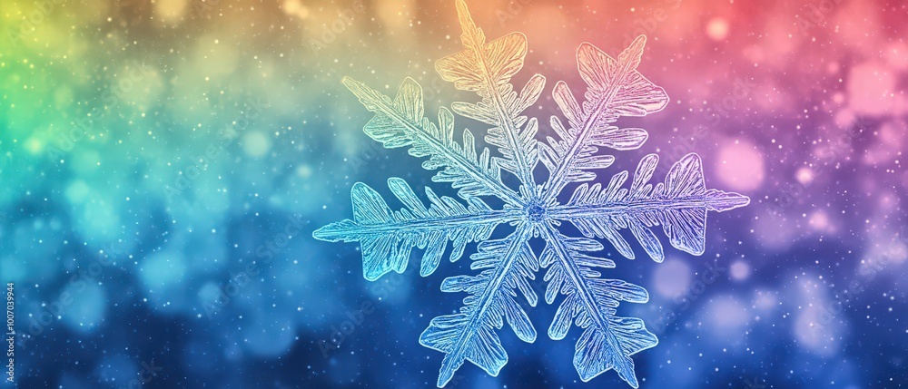 A colorful snowflake is the main focus of this image A colorful snowflake is the main focus of this image