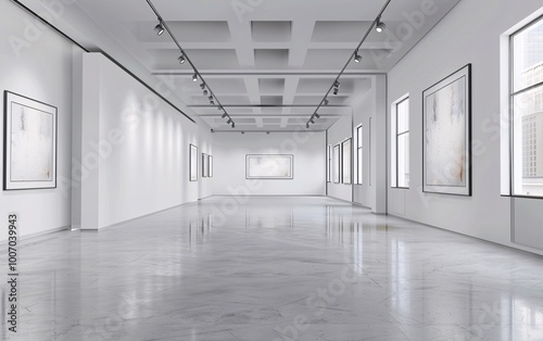Modern gallery with empty frame mockup