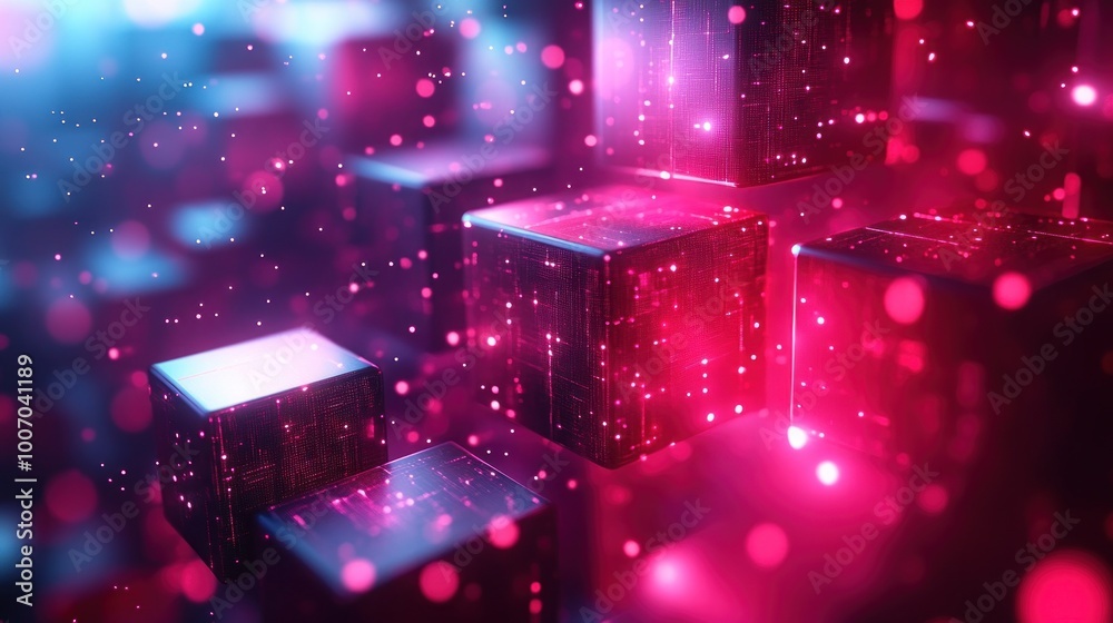 Digital cube background with glowing neon lines Digital cube background with glowing neon lines