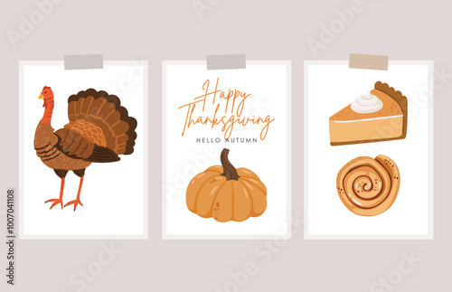 Autumn leaves and pumpkins set isolated white background, thanksgiving elements vector, autumn illustration, hello autumn vector	