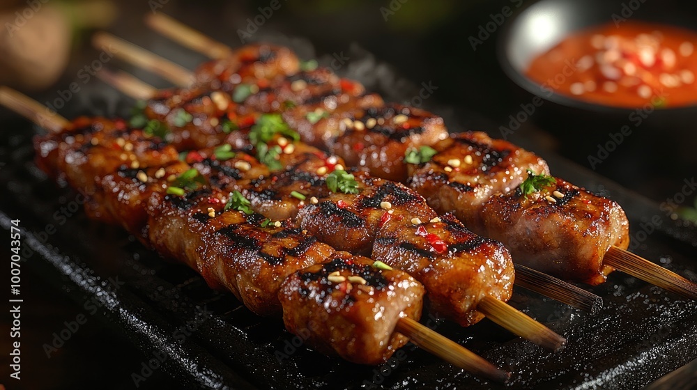 Grilled Pork Skewers with Spicy Sauce