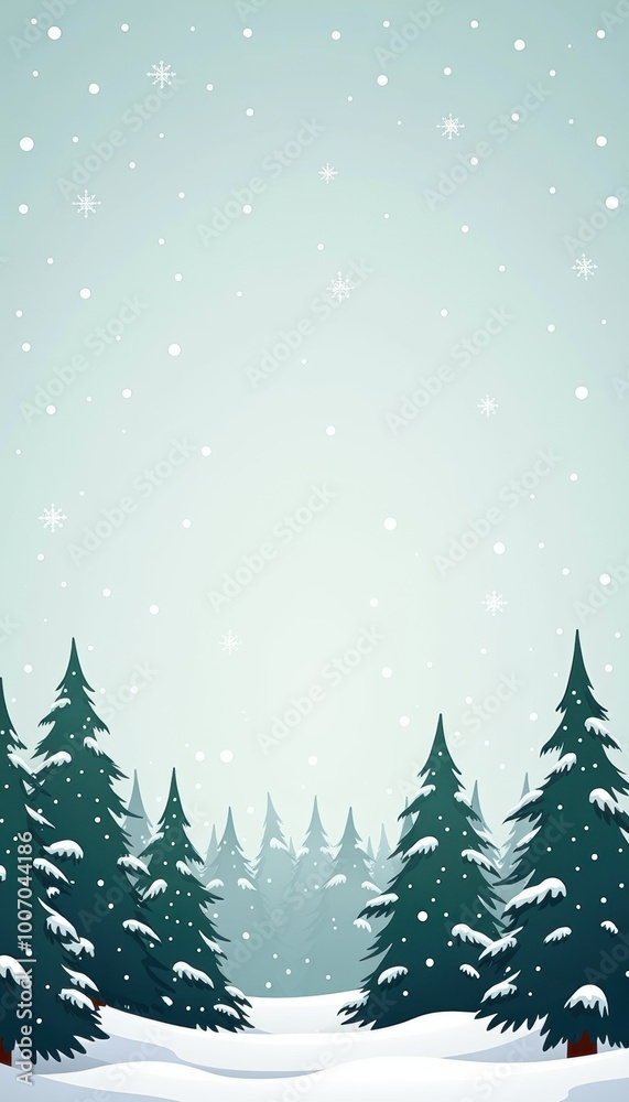 Obraz premium A serene winter landscape featuring snow-covered evergreen trees and gentle snowfall, perfect for holiday-themed projects and seasonal marketing.