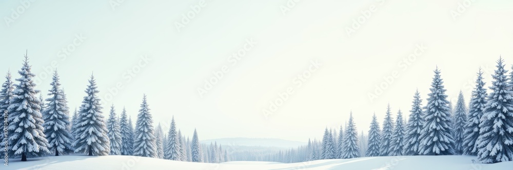 A serene winter landscape featuring snow-covered trees under a soft sky, perfect for evoking tranquility and seasonal themes in your projects.
