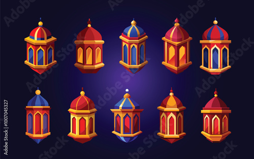 3D Rendering-Decorative Mosque Set Vector 