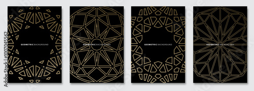 Vector abstract background, creative patterns, geometric gradient texture. Golden deluxe Minimal pattern design. Dark colors. Modern Cover templates set.