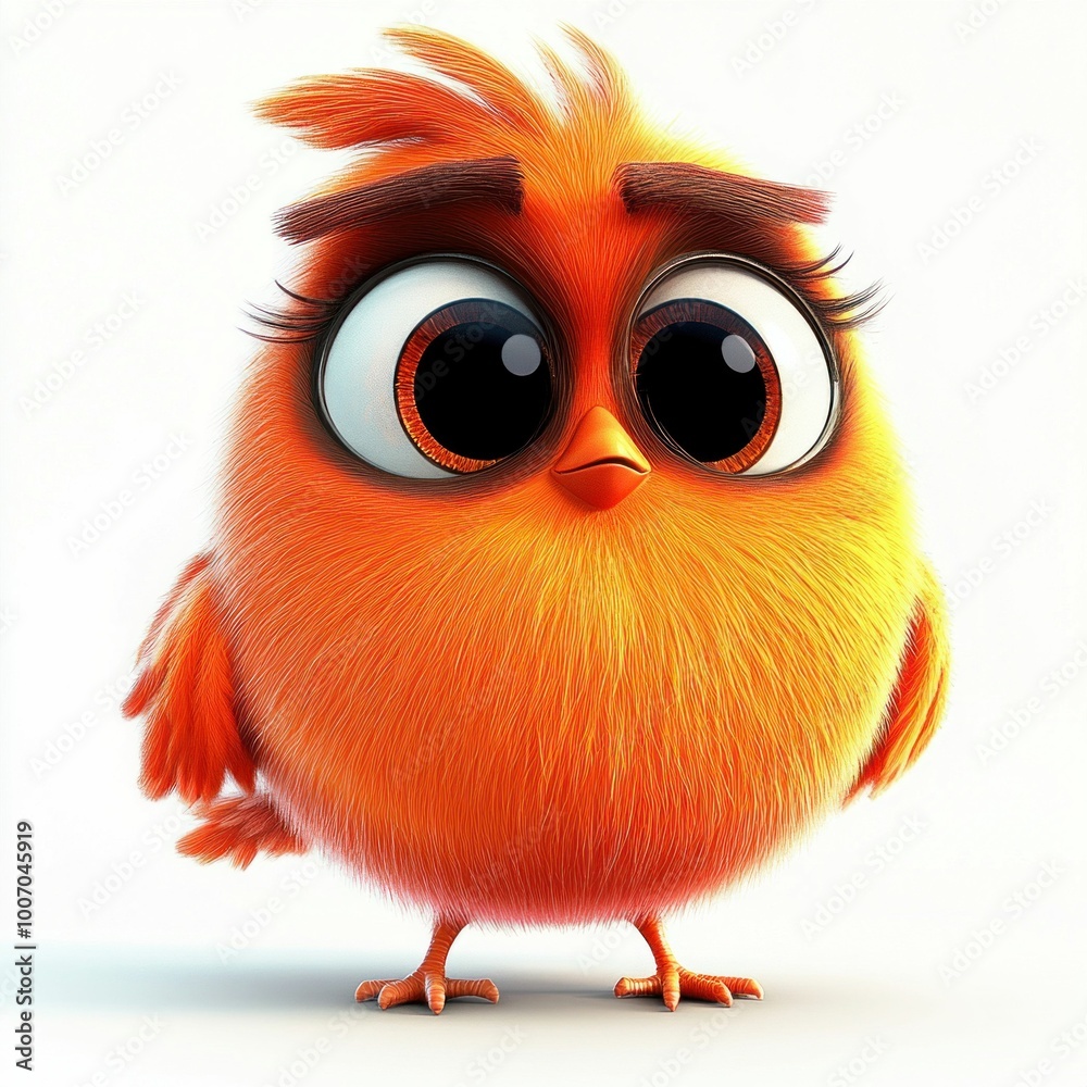 Fototapeta premium Cute Cartoon Bird with Big Eyes on White Background. Generative ai