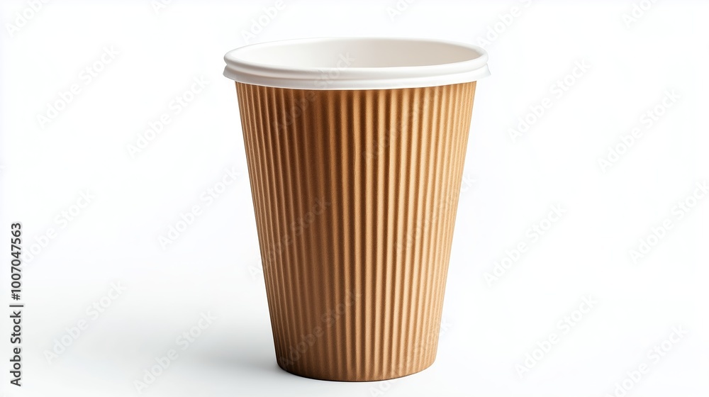A brown paper cup with ridged texture against a plain background, suitable for hot beverages during any time of the day A brown paper cup with ridged texture against a plain background, suitable for hot beverages during any time of the day