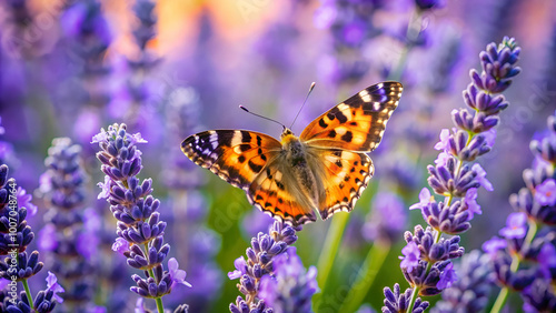 Serene nature scene featuring a butterfly enjoying the nectar of a lavender blossom