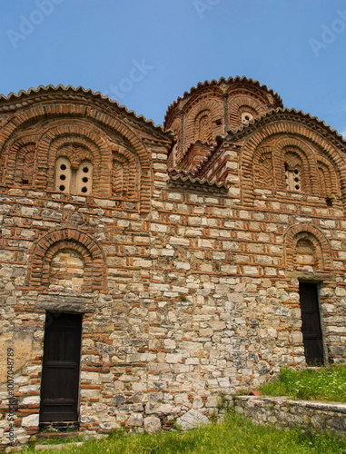 The Eastern Orthodox Church of the Holy Trinity in Berat, Albania. This 13th century church exhibits medieval Ottoman and Byzantine architectural styles, located within Berat Castle on Kalaja Hill