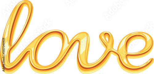 Love golden lettering. Jewelry romantic gift. Shiny elegant word