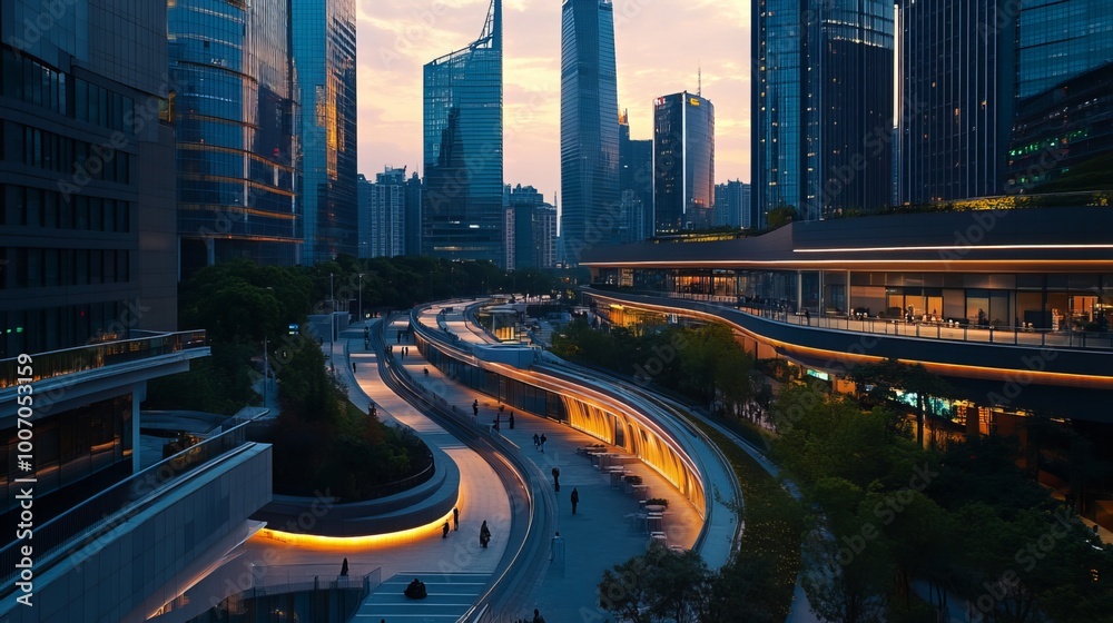Obraz premium In a modern metropolis, wireless networks connect the urban landscape, illuminating the cityscape with the latest connectivity advancements